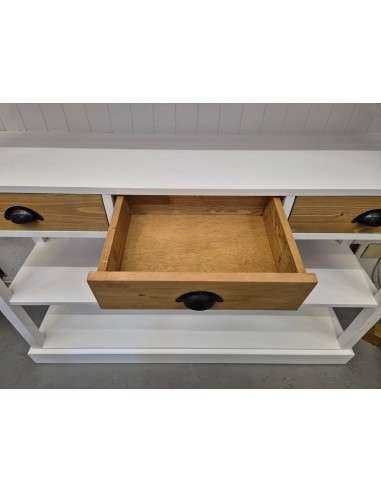 Libreria country in legno bianco con cassetti naturali – 140x39 H197cm