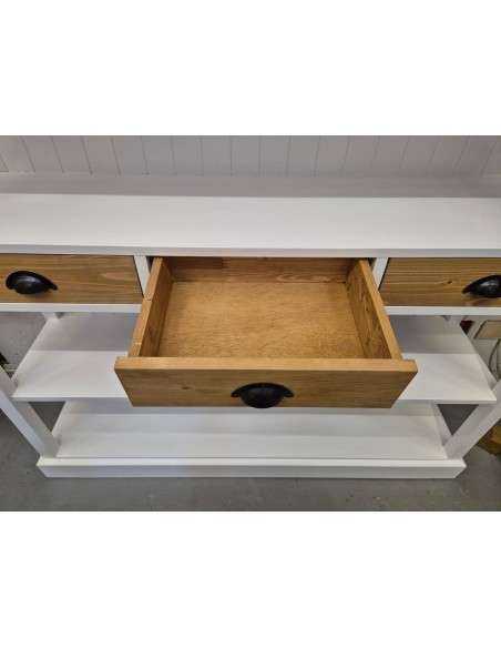 Libreria country in legno bianco con cassetti naturali – 140x39 H197cm