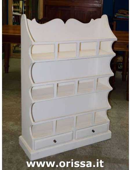 Piattaia legno massello con cassetti colore bianco decapato  S5232