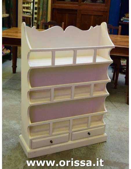 Piattaia legno massello con cassetti colore bianco decapato  S5232