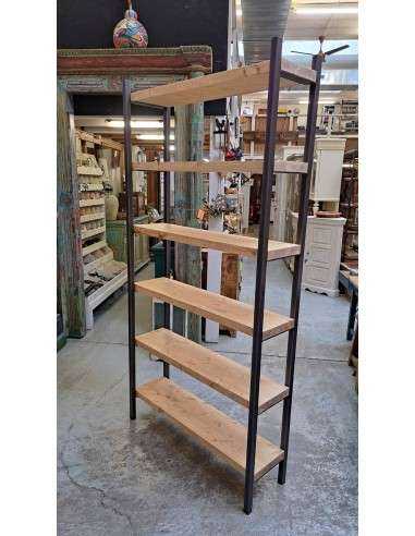 Scaffale Industrial in Ferro Battuto e Legno di Abete | 99x30x200cm CX056