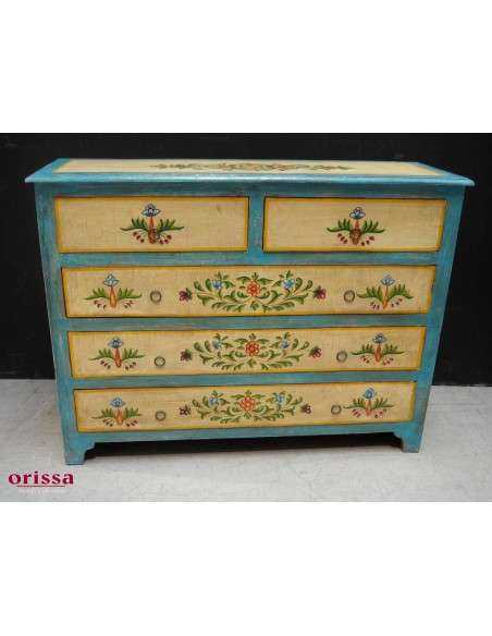 Cassettiera in legno massello decorato