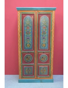 Armadio indiano decorato colore azzurro/rosso doppia anta TL204