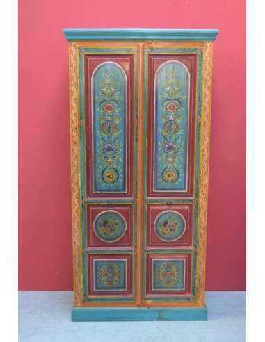 Armadio indiano decorato colore azzurro/rosso doppia anta TL204