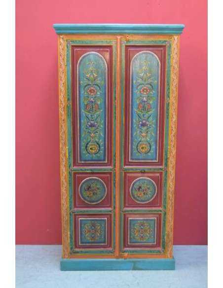 Armadio indiano decorato colore azzurro/rosso doppia anta TL204