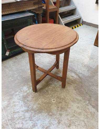 Tavolino rotondo in legno massello di teak di epoca coloniale CX146