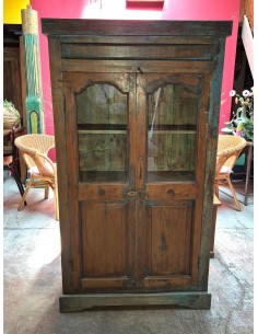 Credenza etnica indiana in legno massello con ante in vetro ZM004