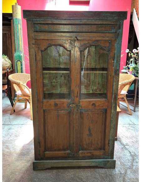 Credenza etnica indiana in legno massello con ante in vetro ZM004