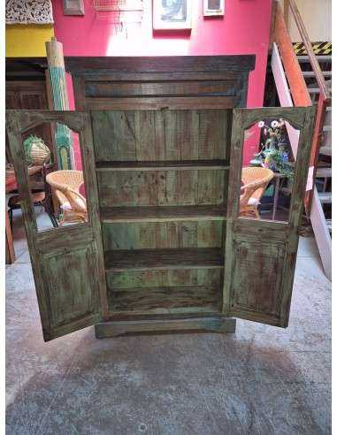 Credenza etnica indiana in legno massello con ante in vetro ZM004
