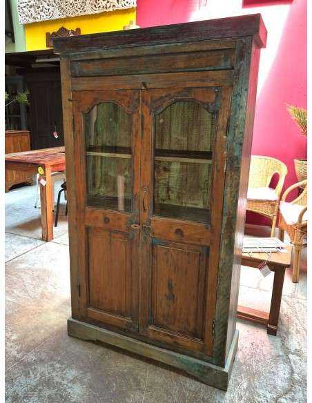 Credenza etnica indiana in legno massello con ante in vetro ZM004