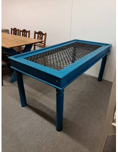 Tavolo taka indiano con grata legno massello colore blu / ottanio cx166
