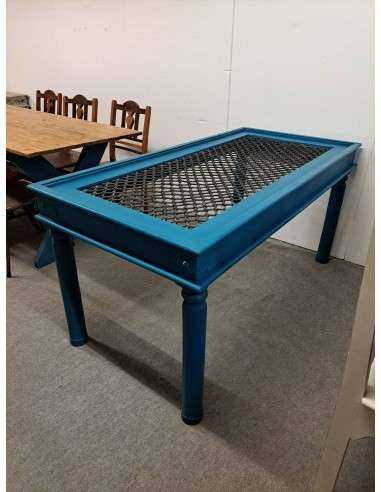 Tavolo taka indiano con grata legno massello colore blu / ottanio cx166