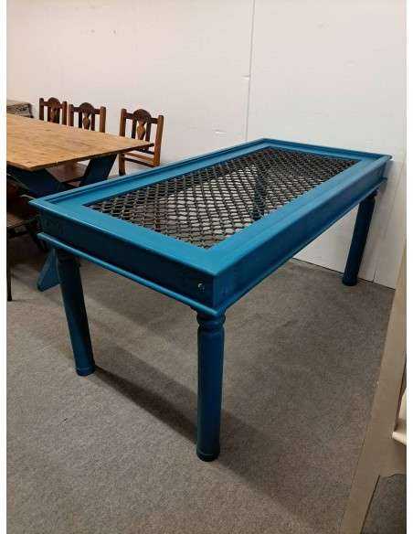 Tavolo taka indiano con grata legno massello colore blu / ottanio cx166
