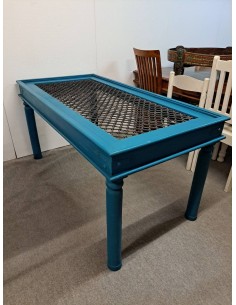 Tavolo taka indiano con grata legno massello colore blu / ottanio cx166 2