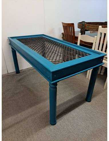 Tavolo taka indiano con grata legno massello colore blu / ottanio cx166