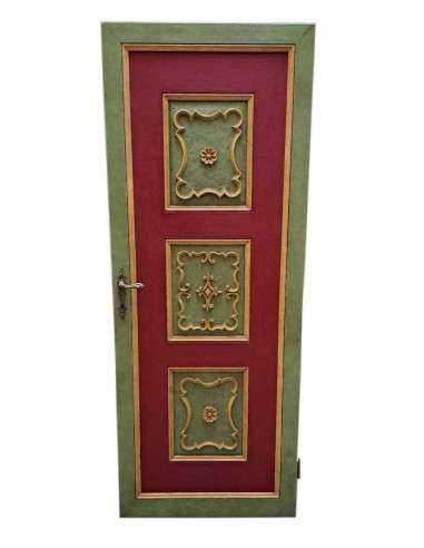Porta ad un battente rossa e verde decorata stile barocco 78x200cm CX174