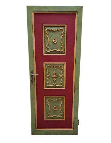 Porta ad un battente rossa e verde decorata stile barocco 78x200cm CX174
