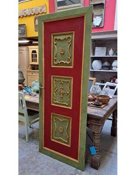 Porta ad un battente rossa e verde decorata stile barocco 78x200cm CX174