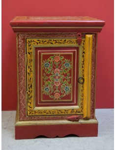 Comodino in legno massello decorato colore rosso con fiori TM108DX