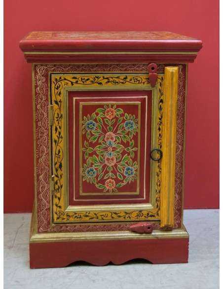 Comodino in legno massello decorato colore rosso con fiori TM108DX