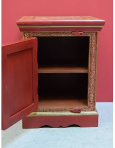 Comodino in legno massello decorato colore rosso con fiori TM108DX 2