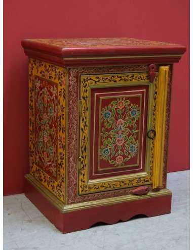 Comodino in legno massello decorato colore rosso con fiori TM108DX