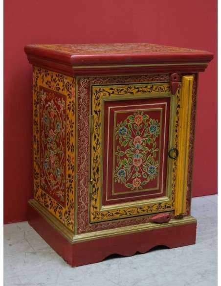 Comodino in legno massello decorato colore rosso con fiori TM108DX