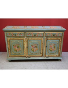 Credenza etnica indiana con decorazioni artigianali in legno massello TM165