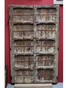Portale etnico indiano haveli in legno massello - XX secolo finitura sbiancata 122x191cm TM168