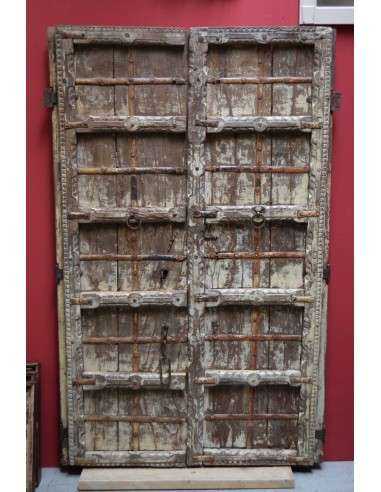 Portale etnico indiano haveli in legno massello - XX secolo finitura sbiancata 122x191cm TM168