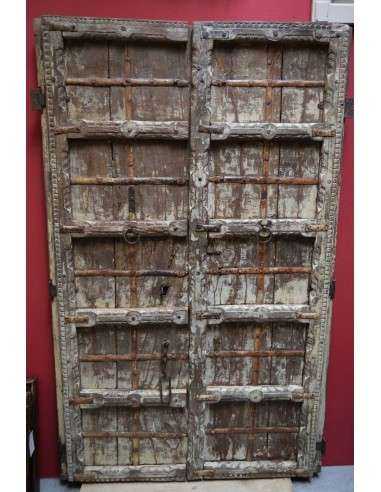 Portale etnico indiano haveli in legno massello - XX secolo finitura sbiancata 122x191cm TM168