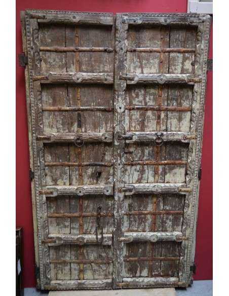 Portale etnico indiano haveli in legno massello - XX secolo finitura sbiancata 122x191cm TM168