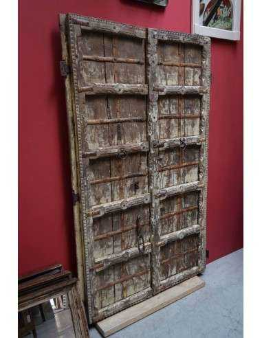Portale etnico indiano haveli in legno massello - XX secolo finitura sbiancata 122x191cm TM168