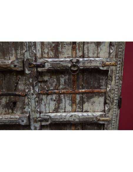 Portale etnico indiano haveli in legno massello - XX secolo finitura sbiancata 122x191cm TM168