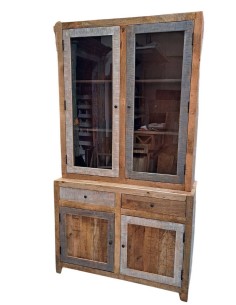 Credenza legno massello a due corpi di produzione artigianale dall'India | Misura 115x45x210 cm AGB1189