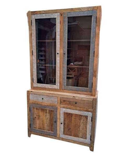 Credenza legno massello a due corpi di produzione artigianale dall'India | Misura 115x45x210 cm AGB1189