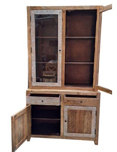 Credenza legno massello a due corpi di produzione artigianale dall'India | Misura 115x45x210 cm AGB1189 2