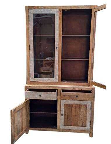 Credenza legno massello a due corpi di produzione artigianale dall'India | Misura 115x45x210 cm AGB1189