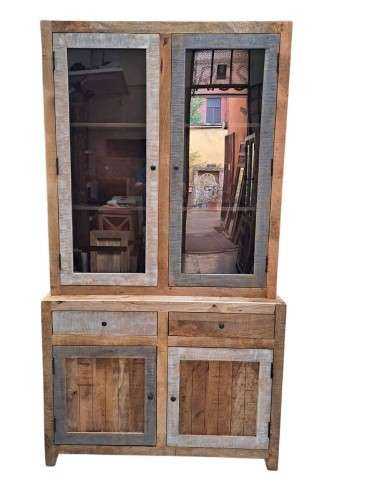 Credenza legno massello a due corpi di produzione artigianale dall'India | Misura 115x45x210 cm AGB1189