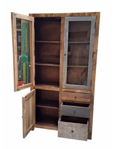 Vetrina rustica con tre ante e tre cassetti | Produzione artigianale dall'India | Misura 100x40x186 cm AGB0716 2