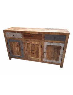 Credenza bassa in massello con tre ante e tre cassetti | Produzione artigianale dall'India | Misura 145x40x85 cm AGB0715