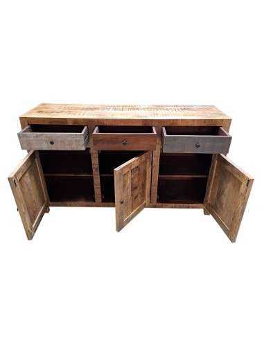 Credenza bassa in massello con tre ante e tre cassetti | Produzione artigianale dall'India | Misura 145x40x85 cm AGB0715