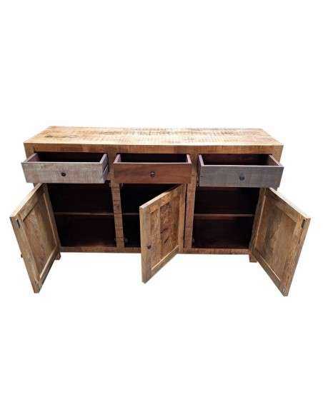 Credenza bassa in massello con tre ante e tre cassetti | Produzione artigianale dall'India | Misura 145x40x85 cm AGB0715