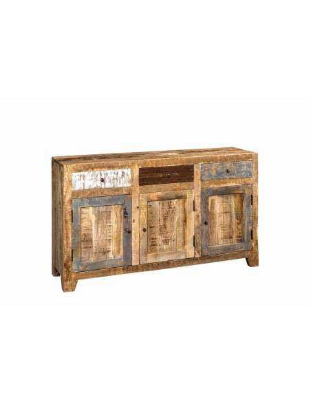 Credenza bassa in massello con tre ante e tre cassetti | Produzione artigianale dall'India | Misura 145x40x85 cm AGB0715
