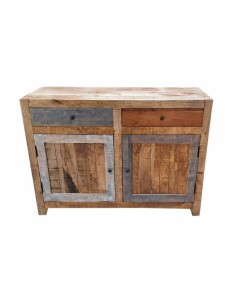 Credenza bassa in massello con due ante e due cassetti | Produzione artigianale dall'India | Misura 115x40x86 cm AGB836
