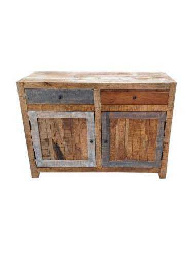 Credenza bassa in massello con due ante e due cassetti | Produzione artigianale dall'India | Misura 115x40x86 cm AGB836