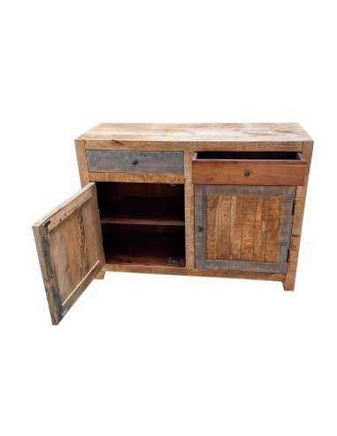 Credenza bassa in massello con due ante e due cassetti | Produzione artigianale dall'India | Misura 115x40x86 cm AGB836
