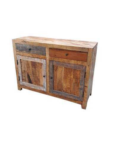 Credenza bassa in massello con due ante e due cassetti | Produzione artigianale dall'India | Misura 115x40x86 cm AGB836