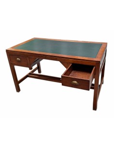 Scrivania inglese in legno di teak coloniale .con due cassetti e pelle CX189 2