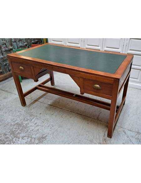 Scrivania inglese in legno di teak coloniale .con due cassetti e pelle CX189